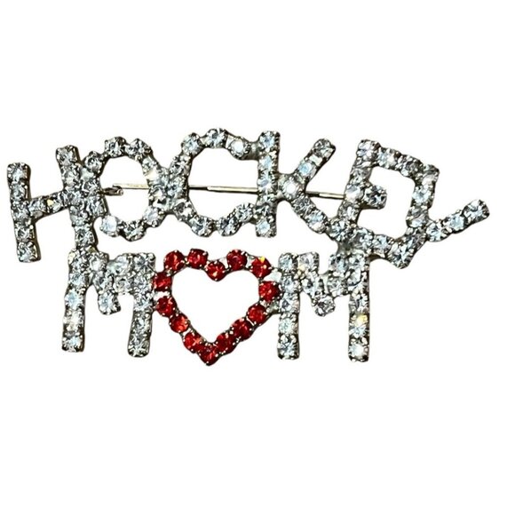 Hockey Mom Clear Red Rhinestone Heart And Ice Hockey Skate Pin Brooch Lot of 2 - Picture 3 of 5